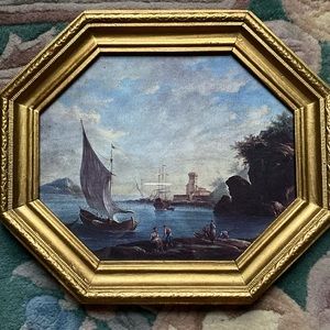 Vintage Framed Under Glass Italian Boat Scene Print